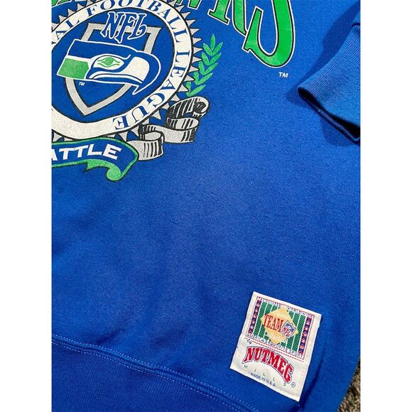 Vintage 90s Nutmeg Seattle Seahawks Crewneck Sweatshirt Men's Blue - Picture 2 of 4